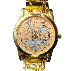 ORUSS 1854 Mens Watch 40mm Wrist Size 6.75-7 Water Resistant Skeleton Like Face